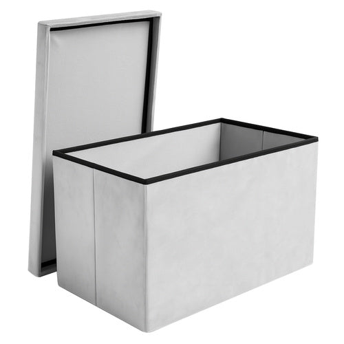 Taburet pliabil cu spatiu de depozitare, Zola, capacitate 54 l, 60 x 30 x 30 cm, greutate maxima suportata 80 kg, impermeabil, MDF, catifea, gri deschis