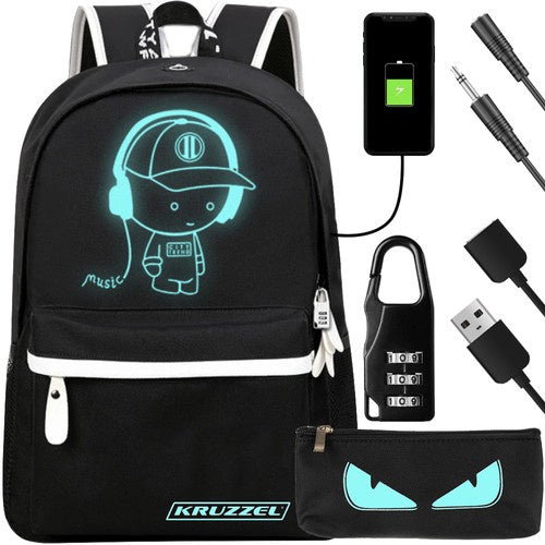 Ghiozdan adolescenti, Zola®, 42x14x33 cm, reflectorizant, prelungitor incarcare USB, mufa Jack pentru casti, lacat cu cifru, penar