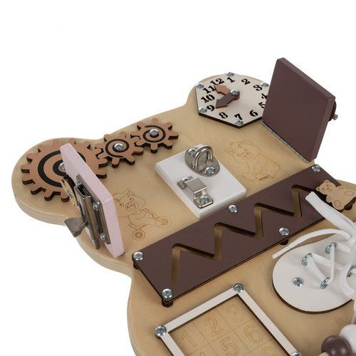 Placa senzoriala busy board, Zola®, dezvoltarea motricitatii fine, Montessori, ursulet,  39 x 29.7 x 9 cm