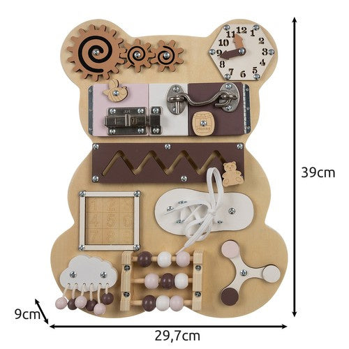 Placa senzoriala busy board, Zola®, dezvoltarea motricitatii fine, Montessori, ursulet,  39 x 29.7 x 9 cm