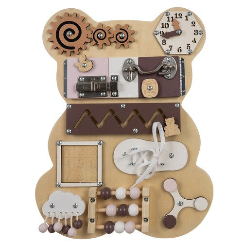 Placa senzoriala busy board, Zola®, dezvoltarea motricitatii fine, Montessori, ursulet,  39 x 29.7 x 9 cm