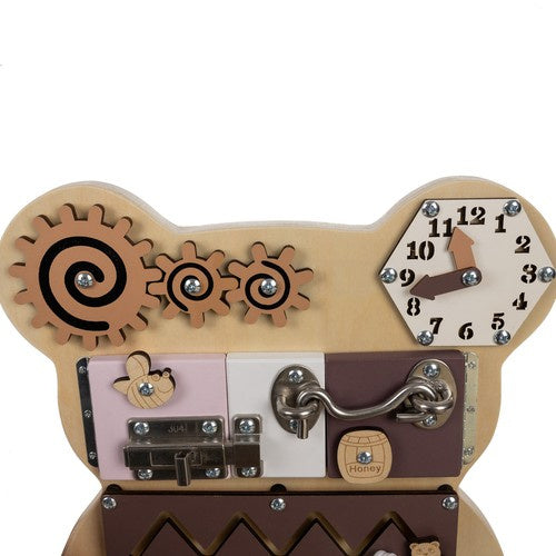 Placa senzoriala busy board, Zola®, dezvoltarea motricitatii fine, Montessori, ursulet,  39 x 29.7 x 9 cm