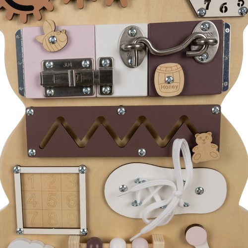 Placa senzoriala busy board, Zola®, dezvoltarea motricitatii fine, Montessori, ursulet,  39 x 29.7 x 9 cm