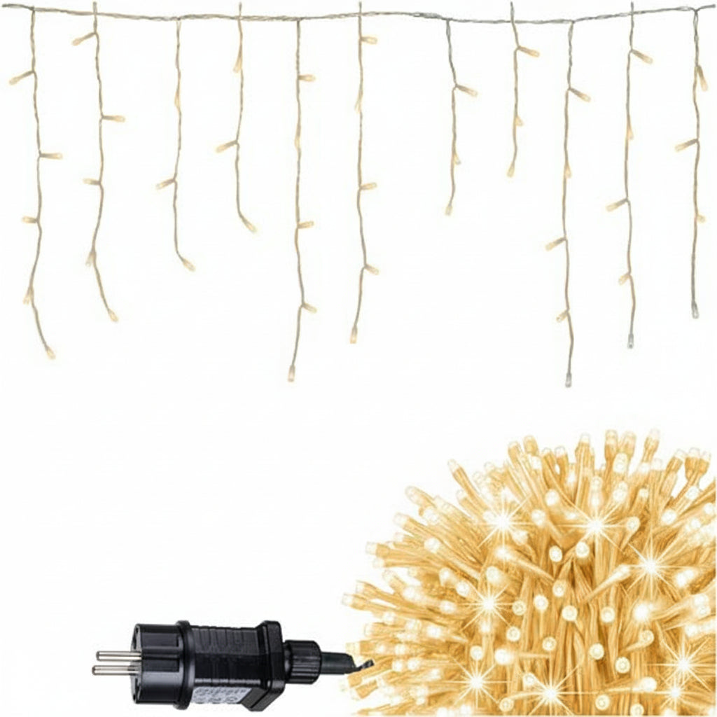 Instalatie LED de Craciun, Zola, perdea curgatoare, 100 LED-uri, 4 m, IP44, 3.6 W, alb cald, 8 moduri iluminare, pentru exterior/interior, cablu alb