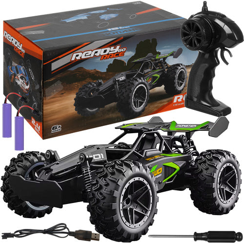 Masinuta RC de teren pentru copii, Zola®, 4 amortizoare, telecomanda,  viteza 15 km/h, raza 40 m, 2.4 GHz,  scara 1:18, 9 x 14.5 x 23 cm, negru-verde
