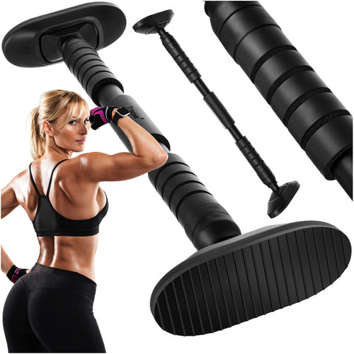 Bara de tractiune pentru tocul usii, Zola, telescopica, 70 cm la 100 cm, maner anti-alunecare, pentru antrenamentul spatelui, umerilor,greutate suportata 180 kg, otel, negru