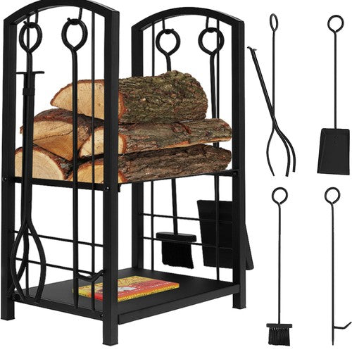 Set 4 accesorii pentru semineu, Zola®, cu suport metalic, negru, 30x40x73 cm