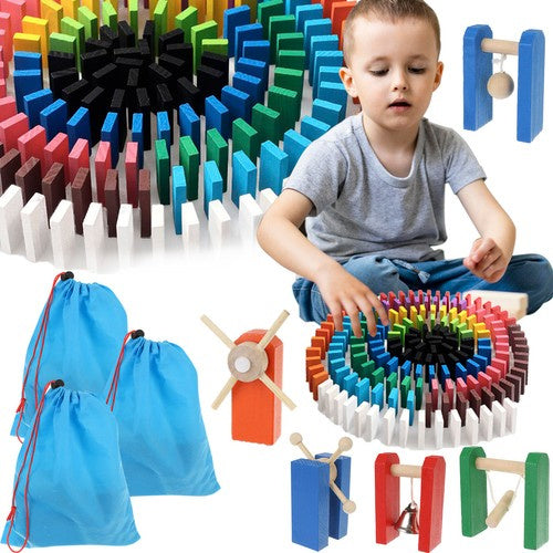 Set domino din lemn Zola®, multicolore, 1080 piese, jucarie excelenta pentru micutii constructori cu multa rabdare