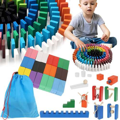 Set domino din lemn Zola®, multicolore, 360 piese, jucarie excelenta pentru micutii constructori cu multa rabdare