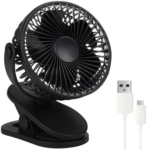 Ventilator de birou fara fir, Zola, 3 niveluri de viteza, mod wave, 5 W, rotire 360°, prindere clips, reincarcabil, cablu USB, negru
