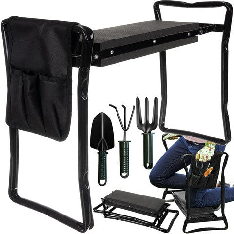 Banca de gradina 2 in 1 cu protectie pentru genunchi , Zola, buzunar depozitare, pliabila,  fier si oxford 600D,  60 x 50 x 27 cm
