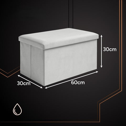 Taburet pliabil cu spatiu de depozitare, Zola, capacitate 54 l, 60 x 30 x 30 cm, greutate maxima suportata 80 kg, impermeabil, MDF, catifea, gri deschis