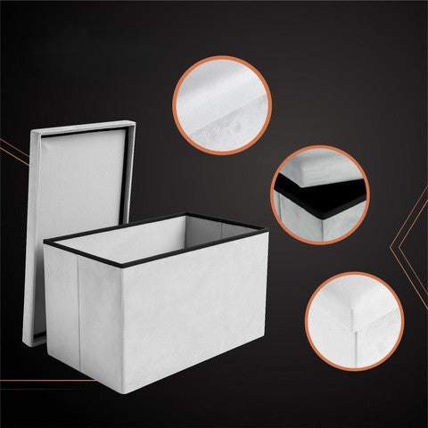 Taburet pliabil cu spatiu de depozitare, Zola, capacitate 54 l, 60 x 30 x 30 cm, greutate maxima suportata 80 kg, impermeabil, MDF, catifea, gri deschis