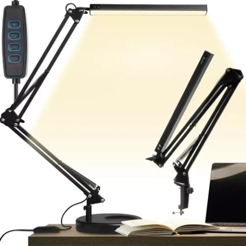 Lampa LED de masa, Zola®,  reglabila, 4000k,  3 culori , 10 niveluri de iluminare, montare pe masa sau cu menghina, neagra, 37 cm