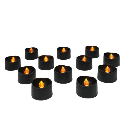 Set 12 lumanari decorative LED , Zola, efect flacara, lumina alb cald, alimentare baterii, 3.6 X 3 cm, negre