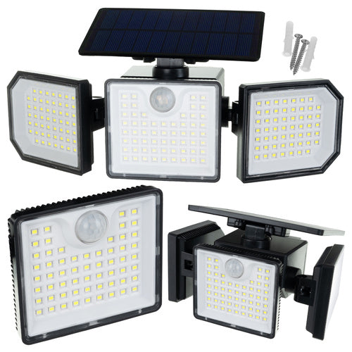 Lampa solara cu 3 panouri, UBX, senzor de miscare, 167 LED, 5 W, 1800 mAh, 500 lm, IP6 5, telecomanda