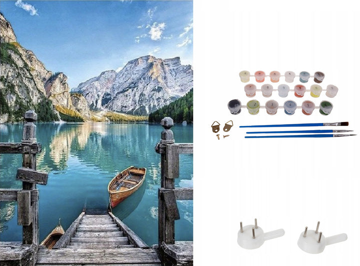 Set pictura pe numere 40×50 cm, Zola, panza , acoarele incluse, natura Munte si lac