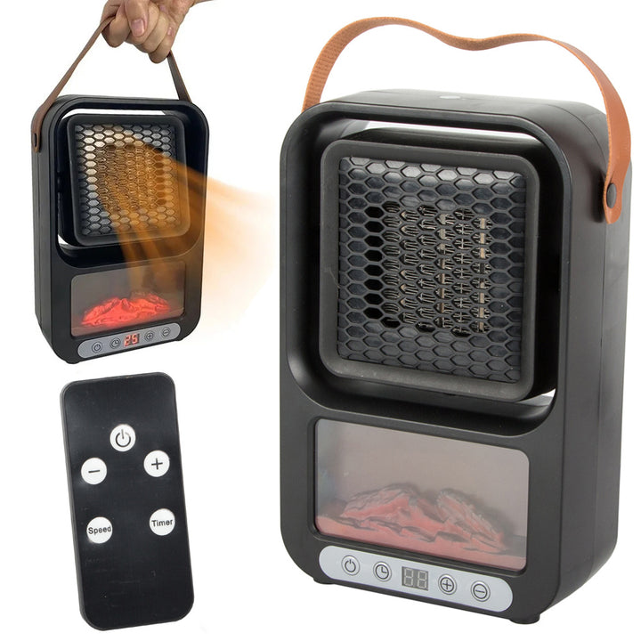Termoventilator electric pentru birou, Zola, reglarea temperaturii, cronometru programabil 12 ore, afisaj LCD, 500W, telecomanda, 24x15.5x7 cm, negru
