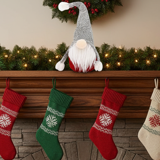 Figurina decorativa pentru Craciun, Zola®, Spiridus gri, cu mustata