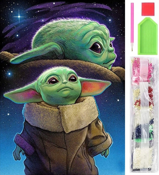 Goblen mozaic cu diamante, Zola®, model Yoda Star Wars, multicolor, 5D, 30x40 cm