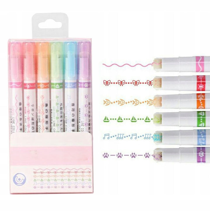 Set 6 carioci cu stampile, Zola, culori intense, model linie/ fundite/ pestisori/ barcute/ note muzicale/ labute, multicolore