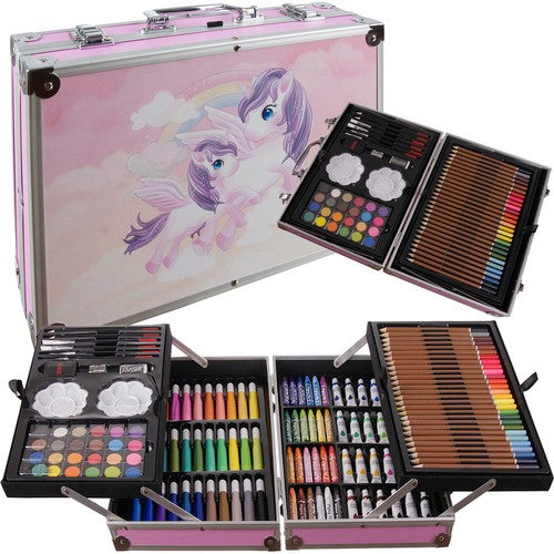 Set pictat si desen, Zola®, gentuta depozitare cu model Unicorn, 145 piese, 34 x 23 x 8.5 cm