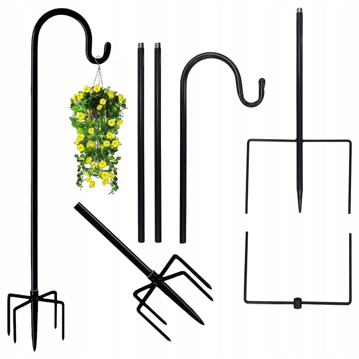 Suport de gradina cu carlig, Zola, ideal pentru ghivece de flori, felinare si decoratiuni, 160 cm, negru