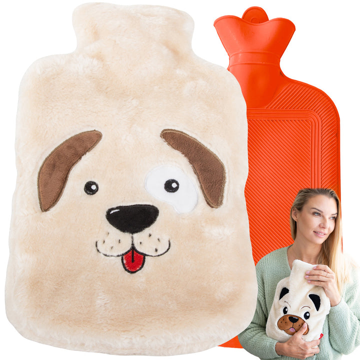 Perna pentru apa calda, Zola®, capacitate 2l, din cauciuc, cu husa model catel, crem