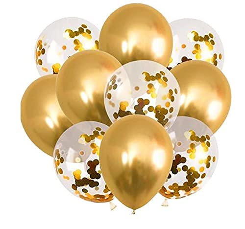 Set 10 baloane cu confeti, Zola®, aurii si transparente, diametru 33 cm