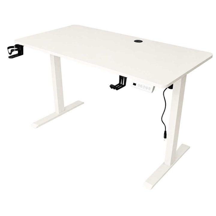Birou electric reglabil pe inaltime, Zola, 120 x 60 cm, 72-118 cm, memorie 3 pozitii, panou tactil, sistem anti-coliziune, suport pahar si casti, 70 kg, alb