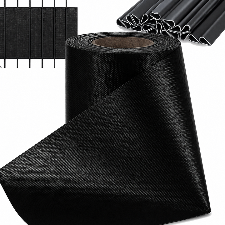 Set banda decorativa pentru ingradire garduri, Zola,&nbsp;20 de clipsuri incluse PVC rezistent, 450g/m2, 19 x 3500 cm, neagra