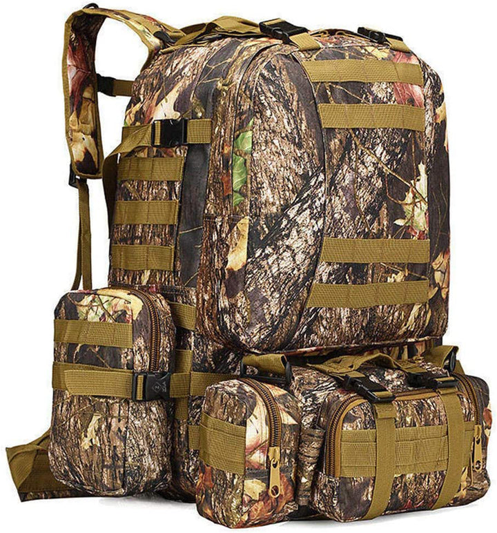 Rucsac militar tactic, Zola®, capacitate 45 L, buzunare laterale detasabile, 50x30x22 cm, model padure camuflaj