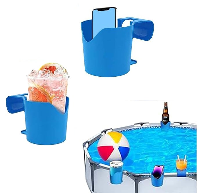 Set 2 suporturi de pahare pentru piscina, Zola, atasare pe cadru, 15 x 9 cm, albastru