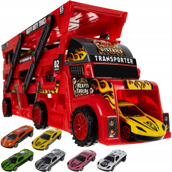 Set de joaca, Zola®, mega transportator de 6 masini, echipament cu 3 platforme, 30x11.5x7 cm