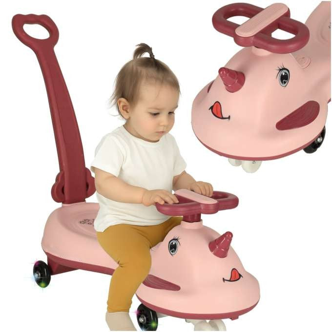 Masinuta gravitationala pentru copii, Zola, Swing car, model unicorn, efecte sonore si luminoase, maner ghidare, greutate maxima suportata 65 Kg, 65 x 28 x 75 cm, roz