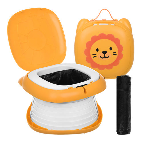Olita portabila copii, Zola, pliabila, saci igienici inclusi, suport 50 kg, compacta, model leu, portocalie