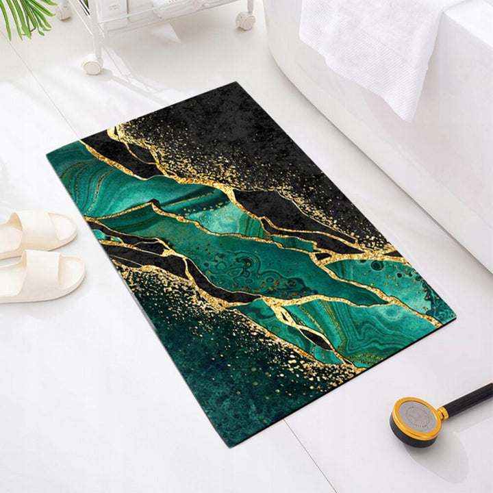 Covor de baie, Zola®, model abstract, antiderapant, poliester, 100x60 cm, verde