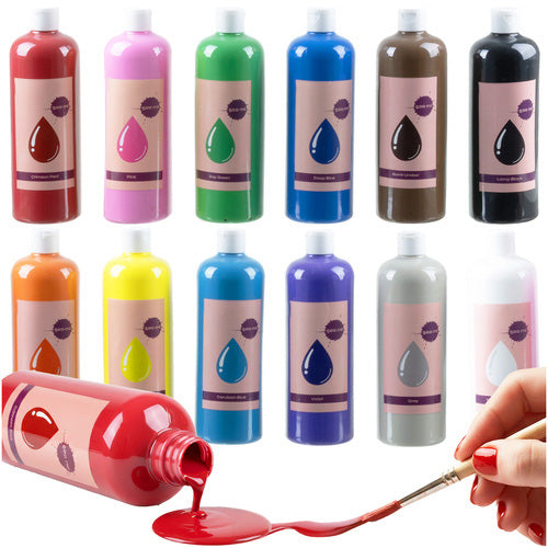 Set 12 vopsele tempera, Zola, 500 ml, pentru hartie, canvas, lemn, ceramica, diverse nuante