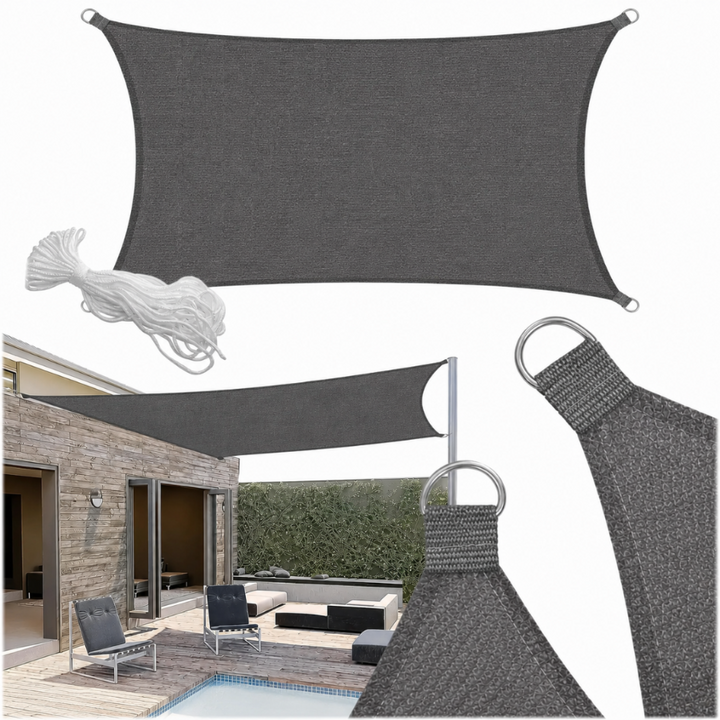 Prelata/copertina pentru umbrire, Zola, 3 x 3 m, dreptunghiulara, protectie UV, HDPE 160 g/m², agatatoare, gri