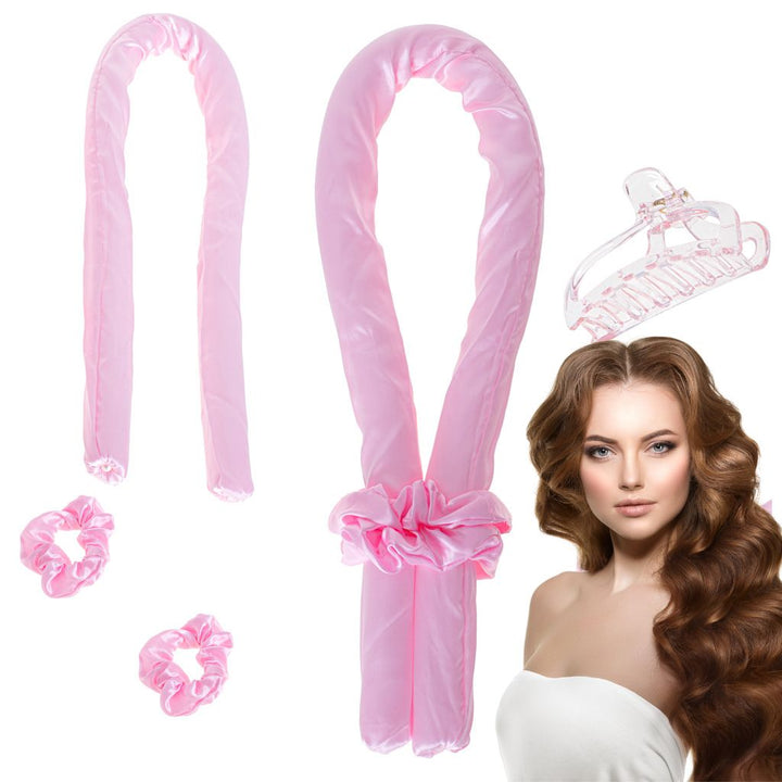 Set ondulator de par, Zola®, fara caldura, din spuma moale, accesorii incluse, roz