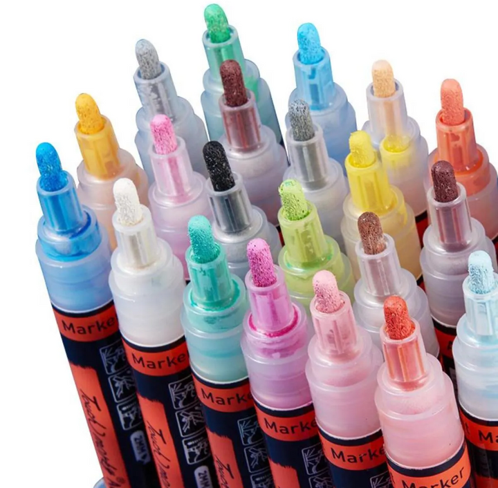 Set 12 de markere cu vopsea acrilica, Zola, varf 2 mm, rezistente la apa,  pentru pictura pe hartie, panza, piatra, sticla, lemn, textile si ceramica, uscare rapida, multicolore