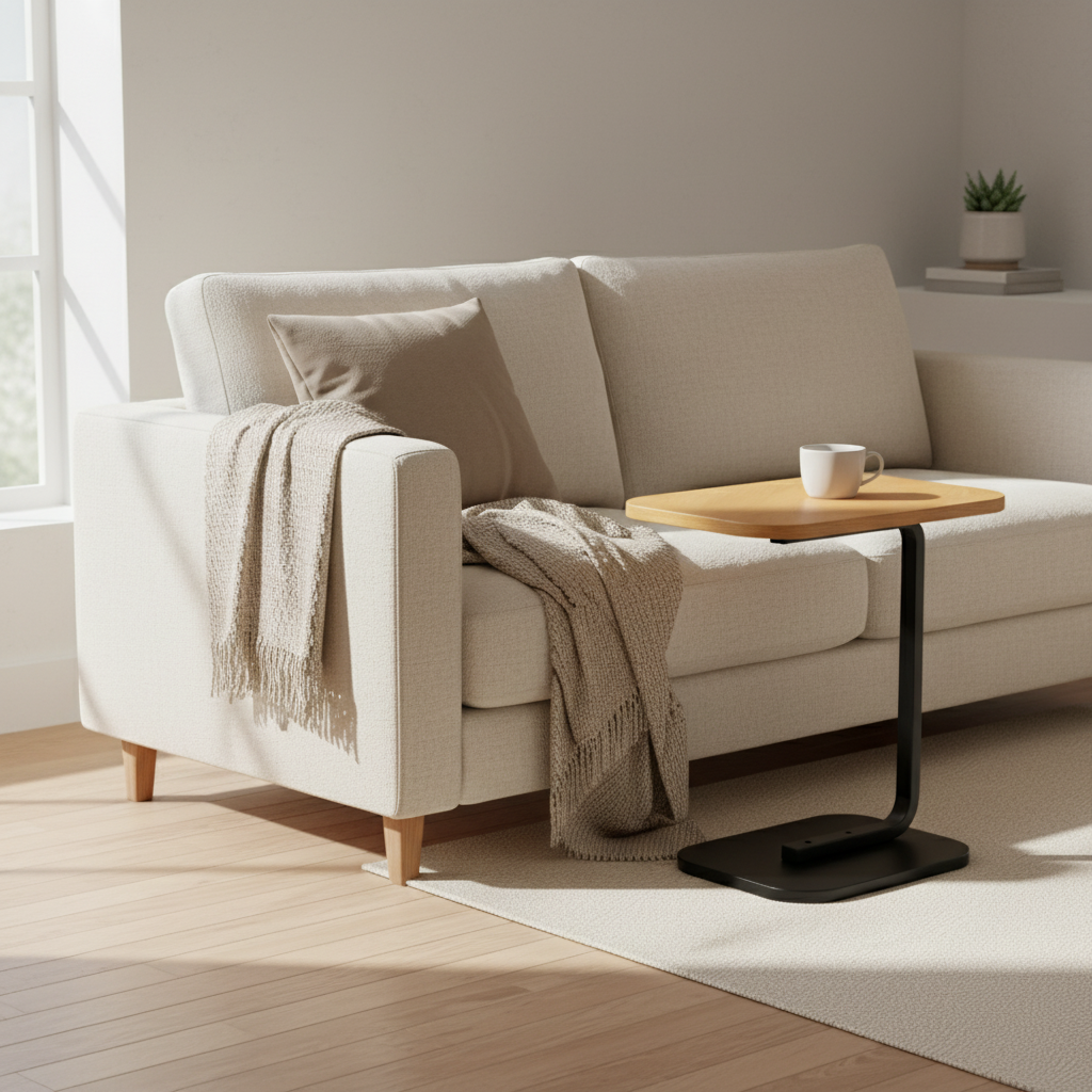 Masuta de cafea moderna, Zola, forma de C, cadru metalic, 40 x 30 x 60 cm, negru/maro