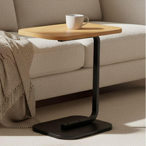 Masuta de cafea moderna, Zola, forma de C, cadru metalic, 40 x 30 x 60 cm, negru/maro