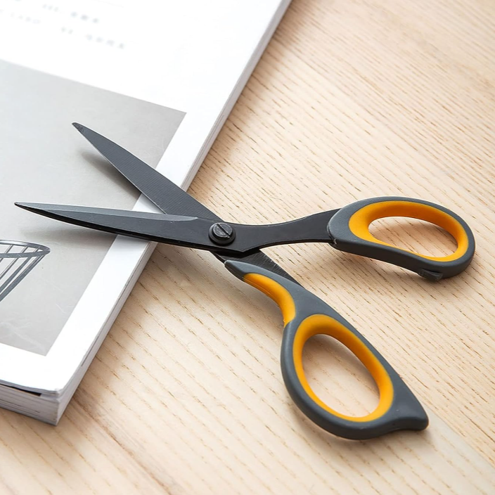 Foarfeca de birou, Zola, din otel inoxidabil, maner potrivit formei mainii, negru/portocaliu