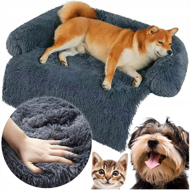 Pat pentru caini si pisici, Zola, 76 x 76 x 15 cm, material moale si pufos, antiderapant, husa detasabila, gri inchis