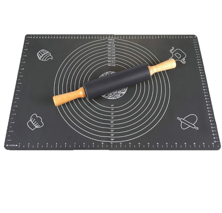 Set folie din silicon si sucitor, Zola®, ideal pentru intinderea aluatului sau pastei de zahar, -60+250 grade, 70 x 50 cm, gri antracit