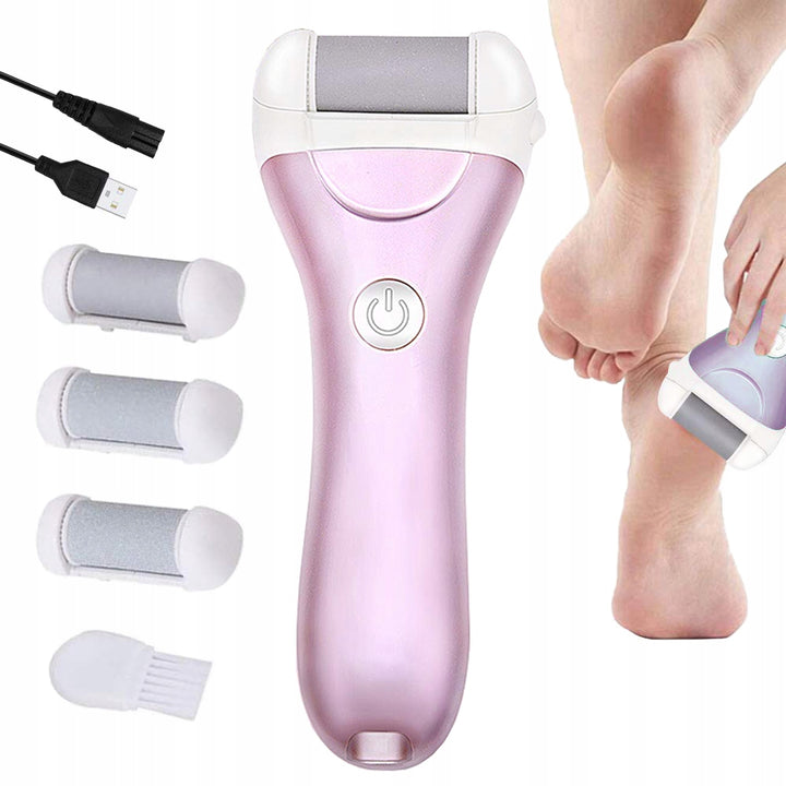 Pila electrica pentru talpi si calcaie, Zola®, elimina excesul de epiderma, 3 role, forma ergonomica, 2 trepte de viteza, cablu USB, 16x6x3.5 cm, roz