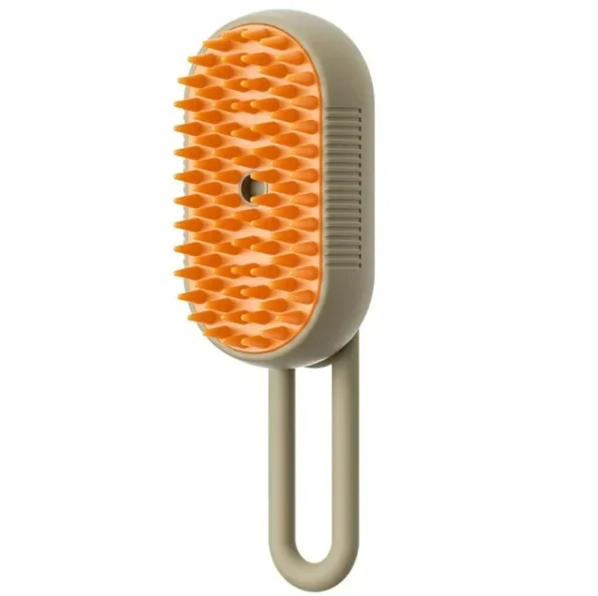 Perie cu abur pentru animale, Zola, incarcare USB, rezervor de apa, din silicon si plastic, 12 x 6.5 x 4.5 cm, lungime totala 19.5 cm, bej-portocaliu