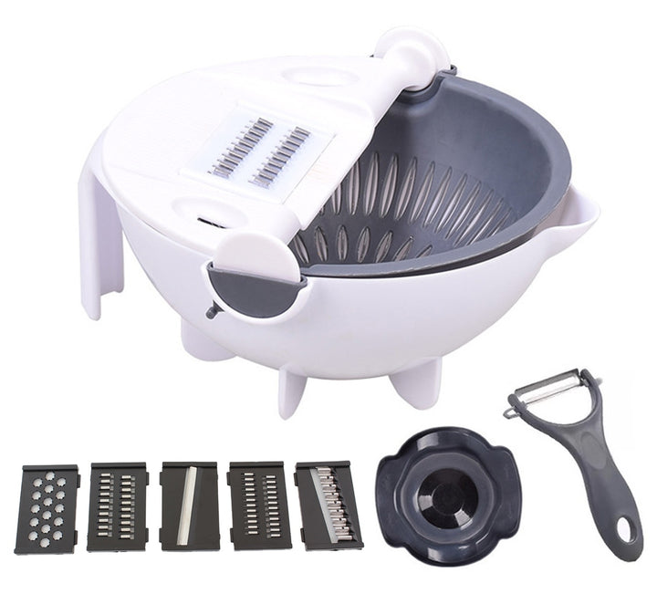 Tocator de legume multifunctional, Zola®, cu bol inclus, plastic si otel inoxidabil, 21x10.5 cm, alb