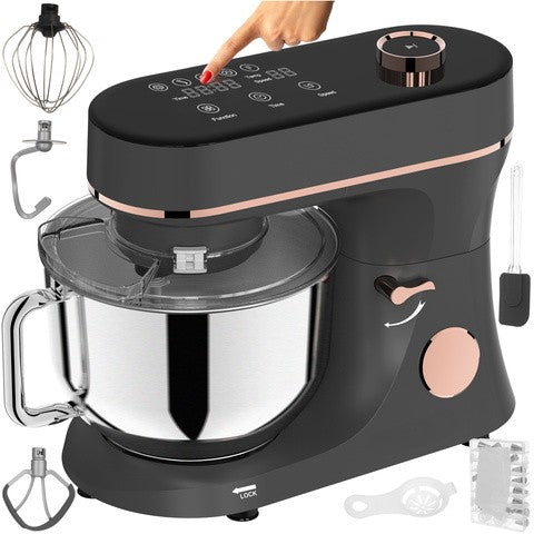 Mixer cu bol incalzit de 6.2 l din inox, Zola, 2200 W, 3 accesorii, 11 viteze, temperatura reglabila 25-45 °C, control tactil, timer, protectie bol, retete, negru/rosegold